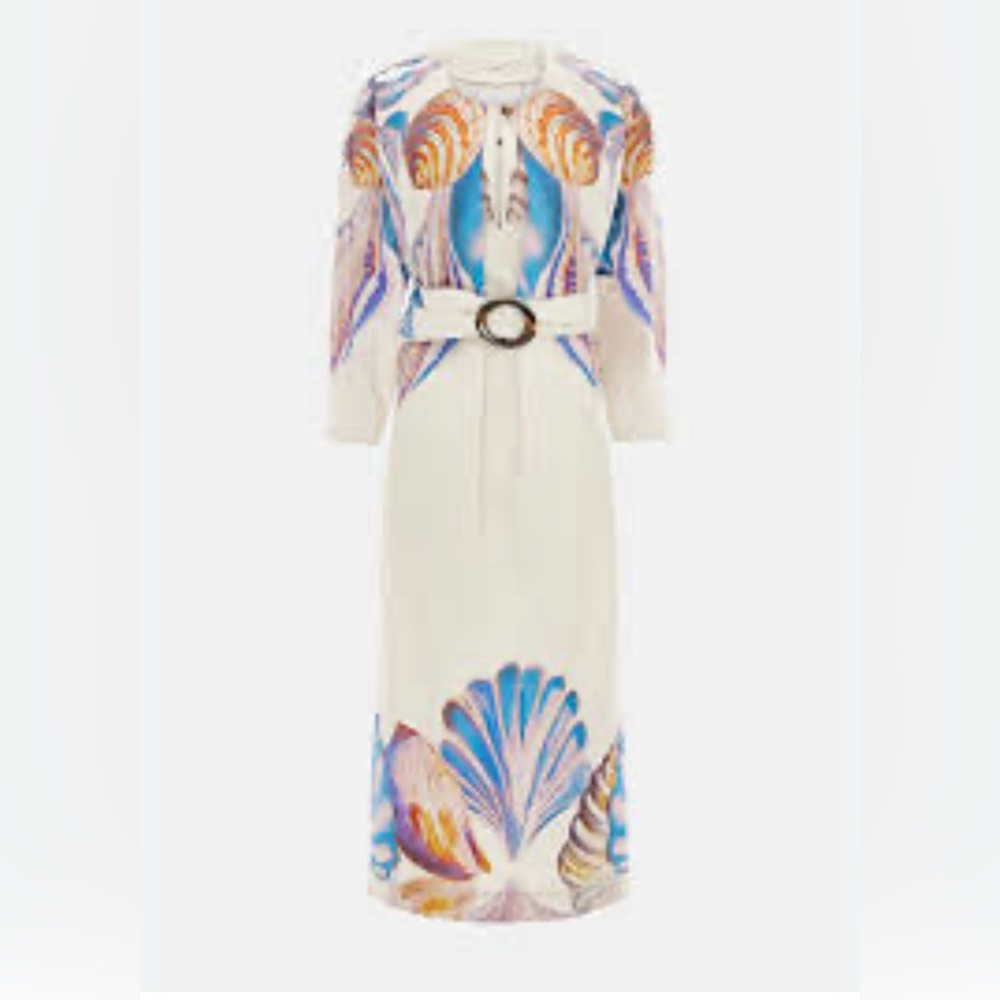 Carolina K Cream Maxi Dress with Blue Shell Print S Nwot